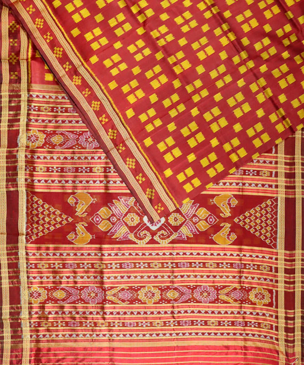 Maroon handwoven khandua silk saree