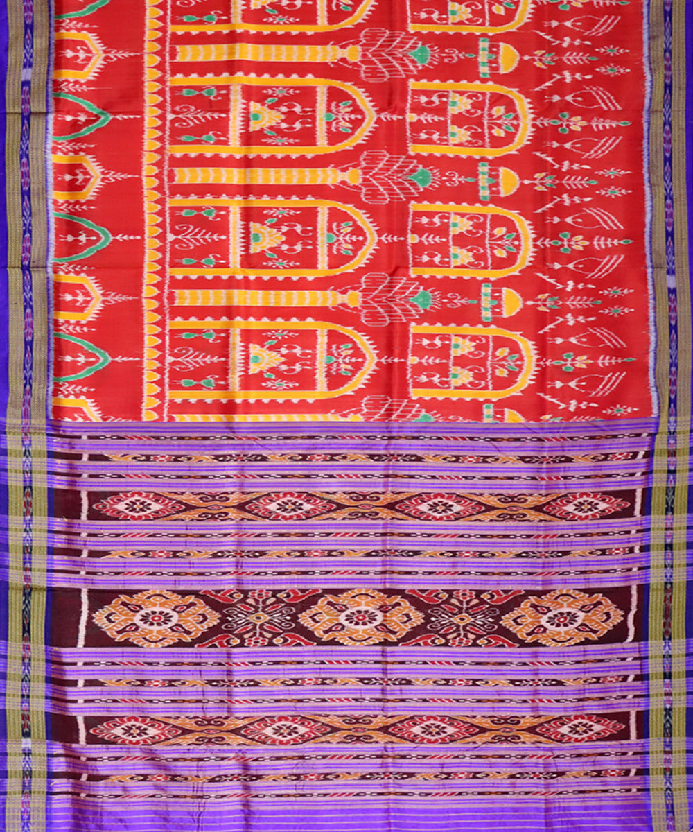 Red blue handloom khandua silk saree