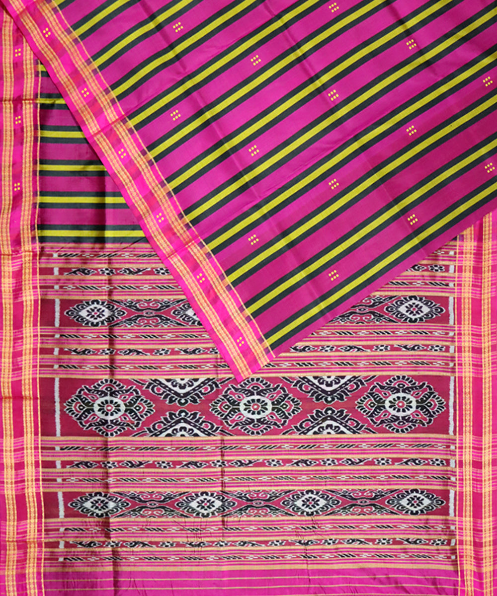 Stripes pink patli handloom khandua silk saree