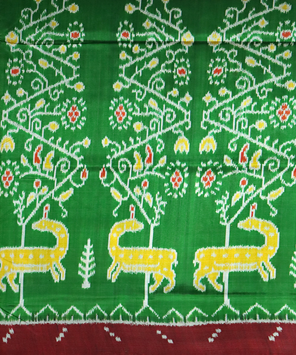 Dark green maroon handloom khandua silk saree