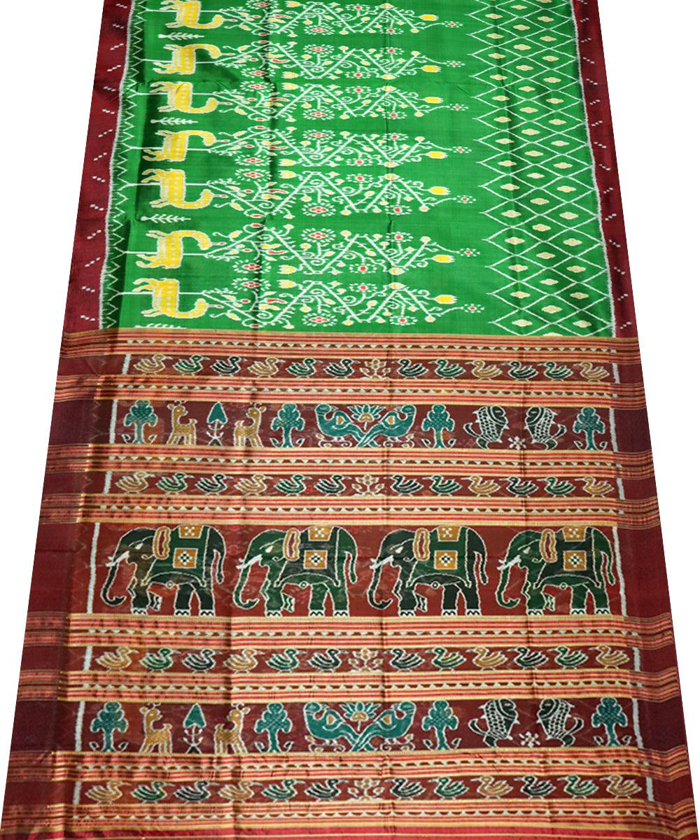 Dark green maroon handloom khandua silk saree