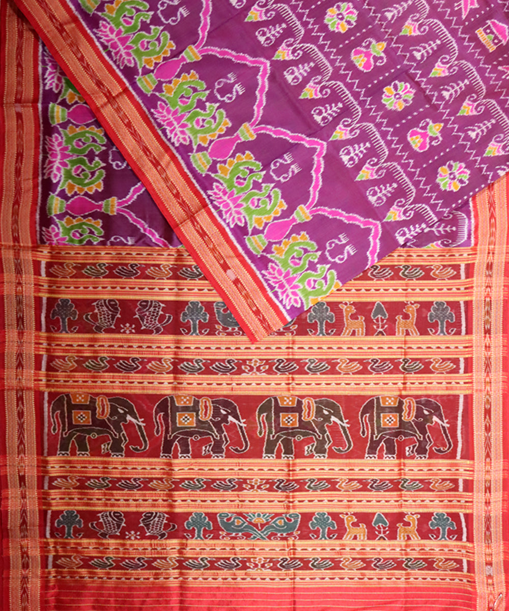 Mauve red handloom khandua silk saree