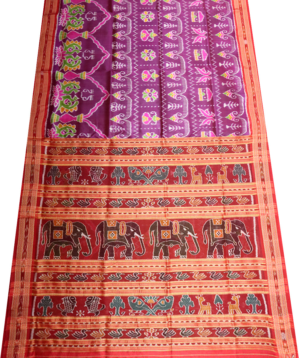 Mauve red handloom khandua silk saree