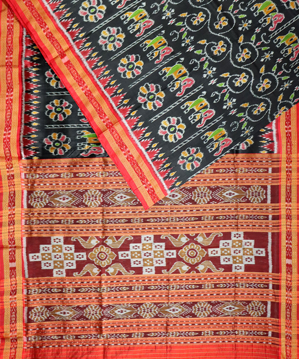 Black red handloom khandua silk saree
