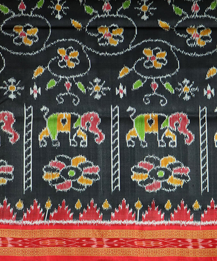 Black red handloom khandua silk saree