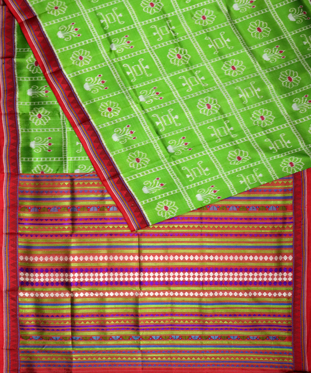 Light green red handloom khandua silk saree