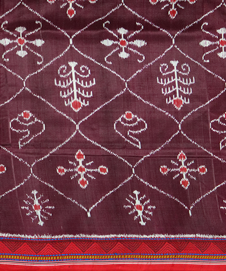 Brown red handloom khandua silk saree