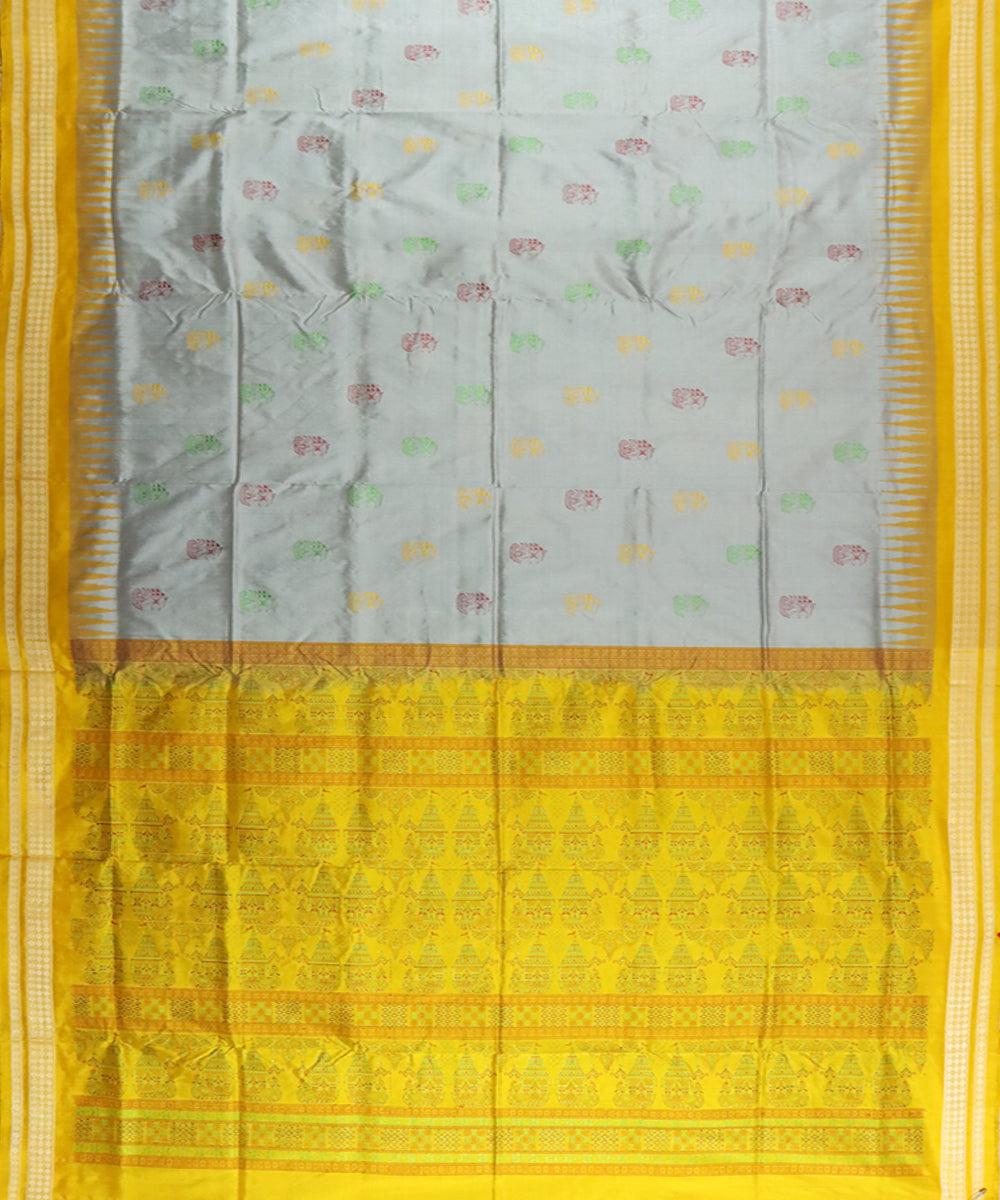 Grey yellow silk handloom bomkai saree