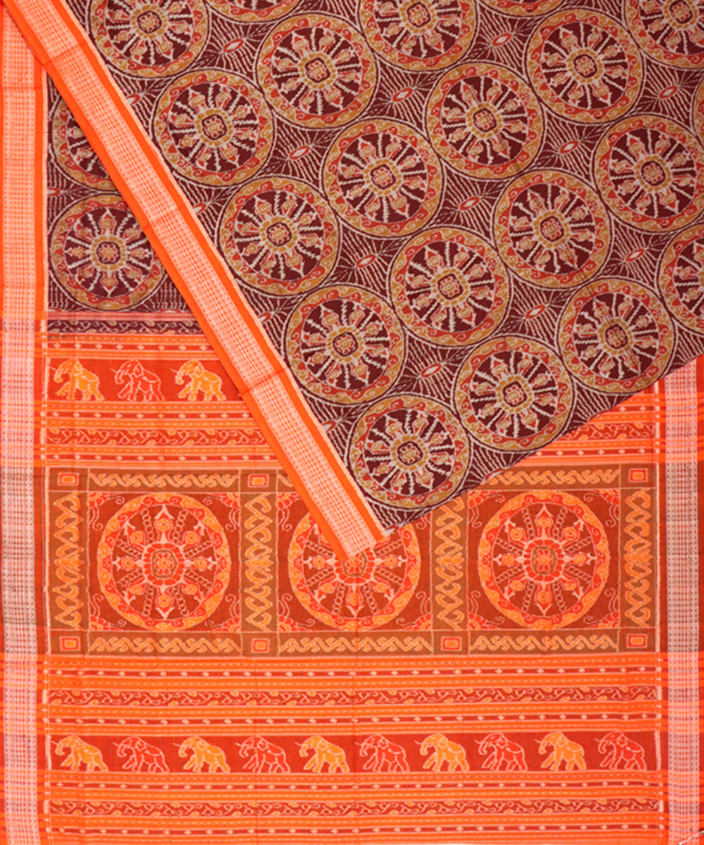 Brown orange cotton handloom sambalpuri saree