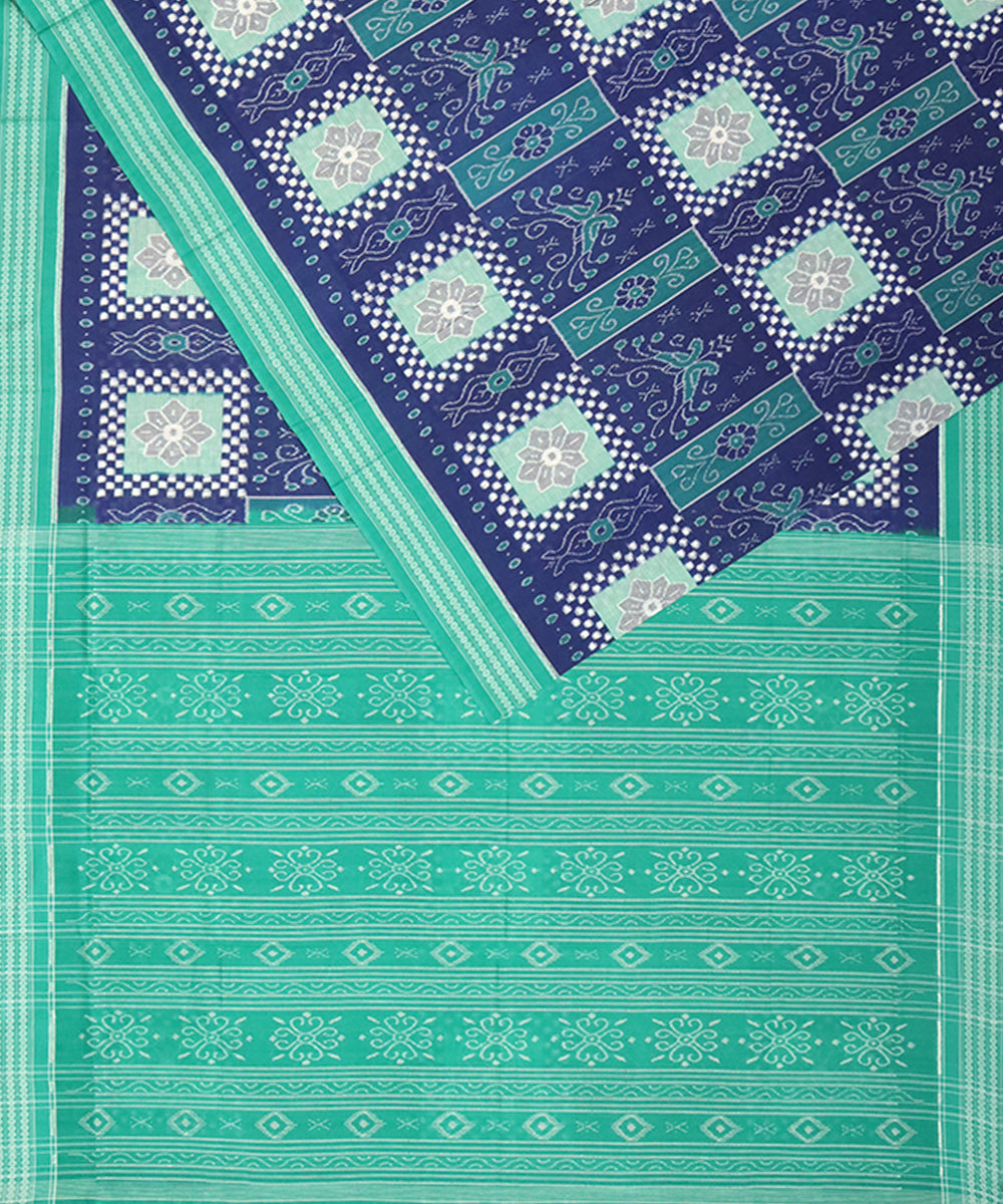 Cadmium blue green cotton handloom sambalpuri saree