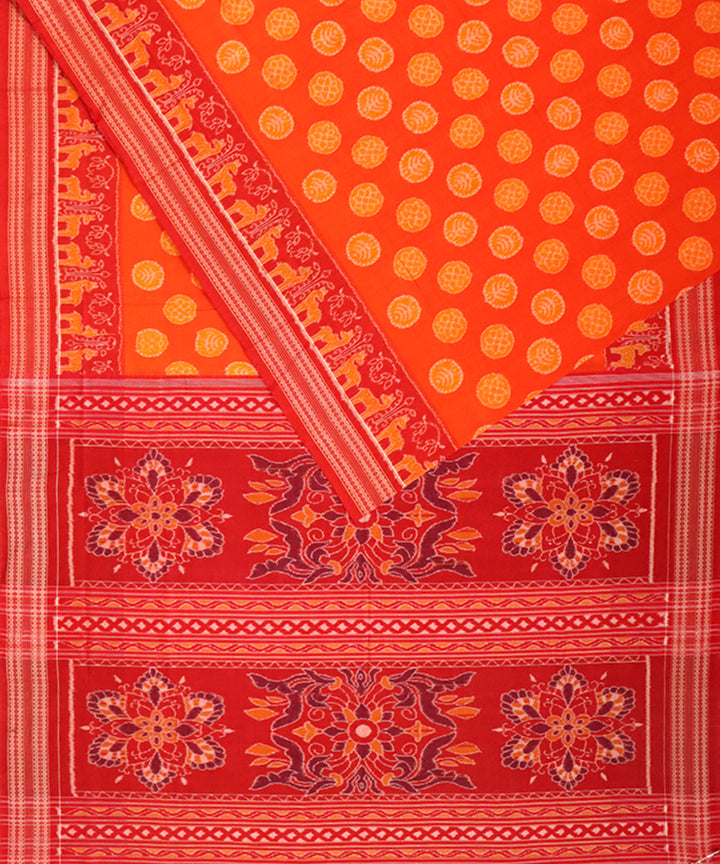 Orange red cotton handloom sambalpuri saree