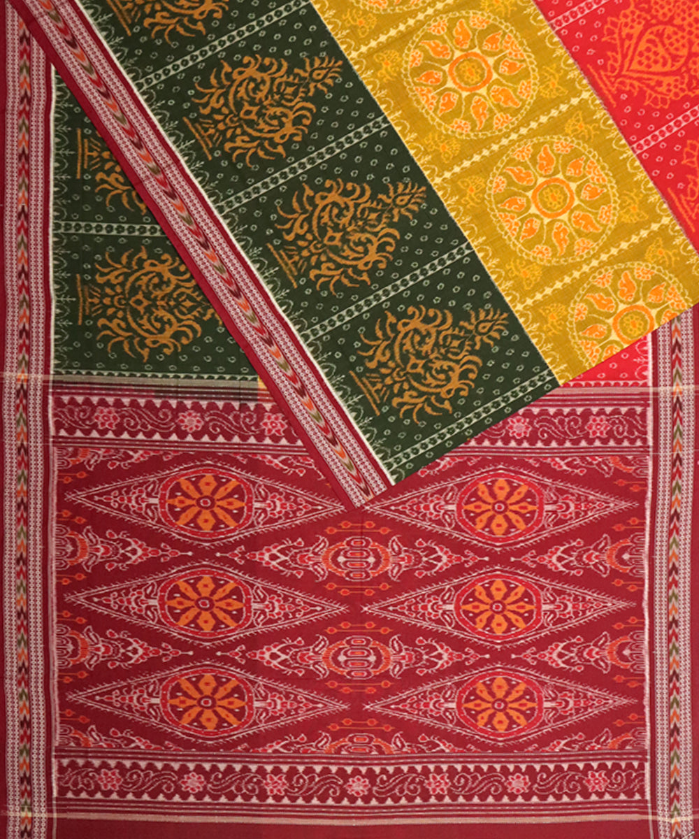 Multicolor maroon cotton handloom sambalpuri saree