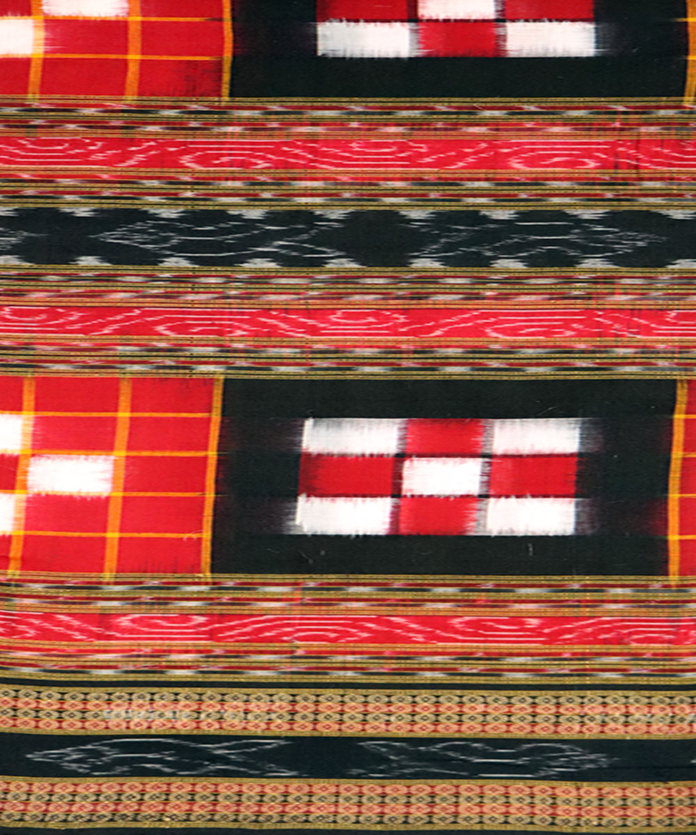 Red black pasapalli cotton handloom sambalpuri saree