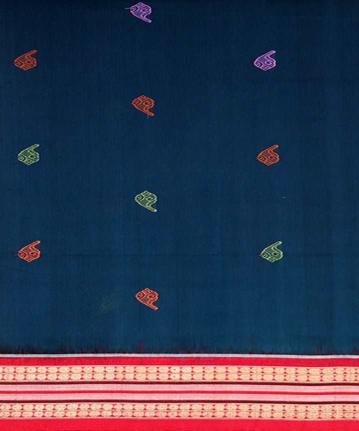Dark imperial blue red cotton handloom bomkai saree