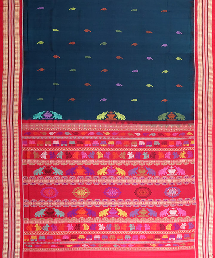 Dark imperial blue red cotton handloom bomkai saree