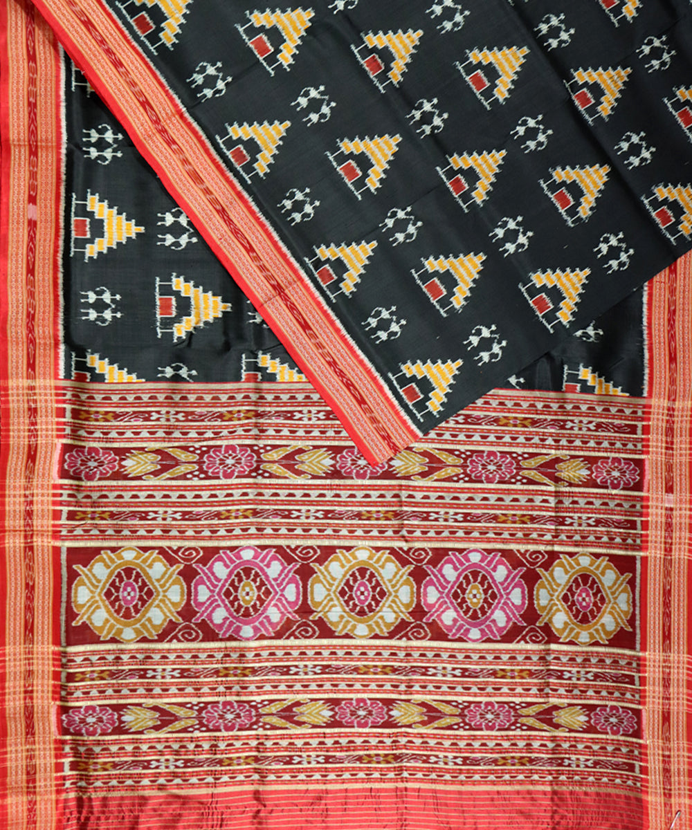 Black red silk handloom khandua saree