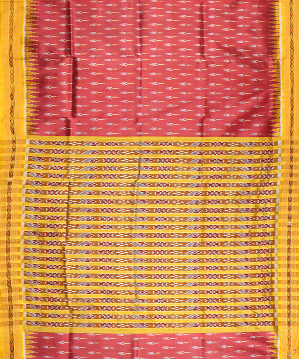 Maroon yellow patli silk handloom khandua saree