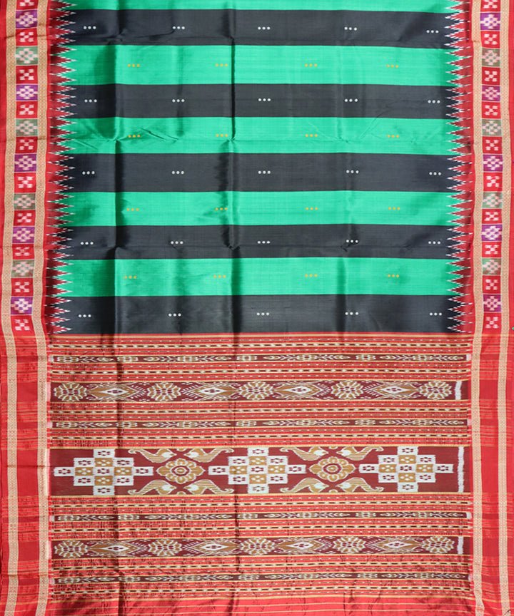 Green maroon silk handloom khandua saree