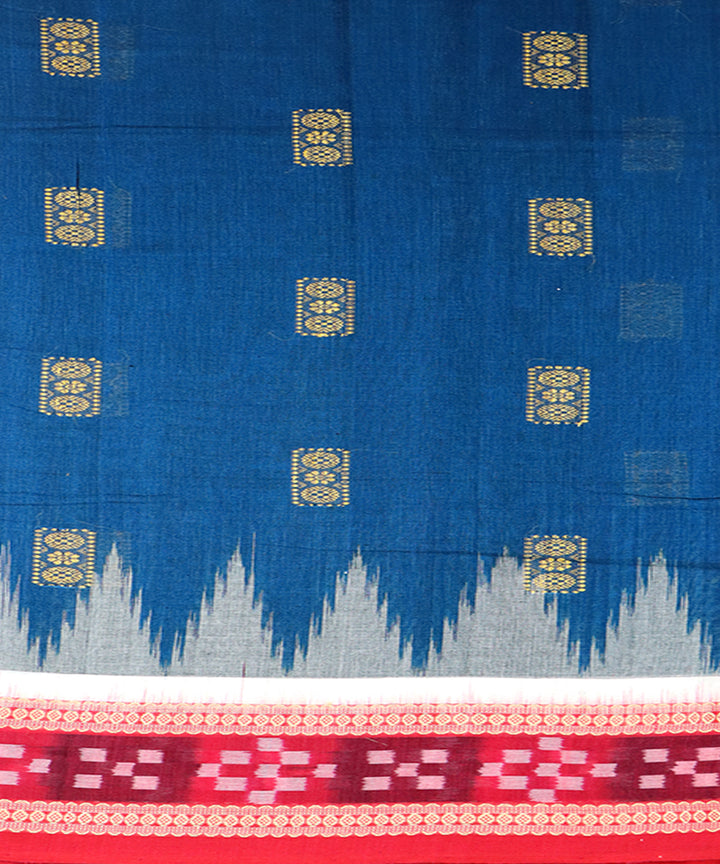 Rayon teal blue red cotton handloom bomkai saree