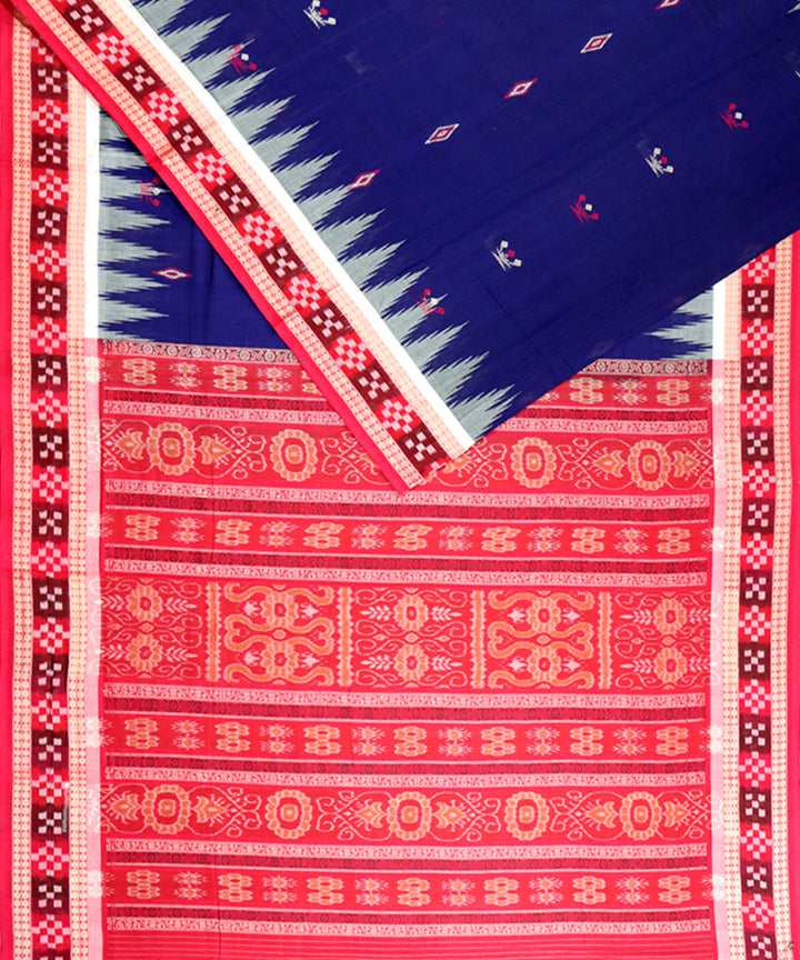 Navy blue red cotton handloom bomkai saree