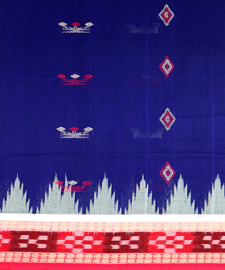 Navy blue red cotton handloom bomkai saree