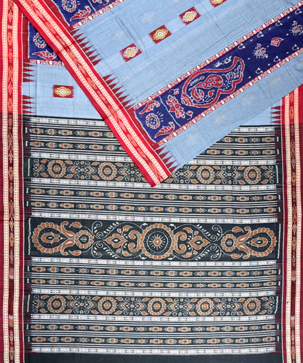 Multicolor maroon cotton handloom bomkai saree