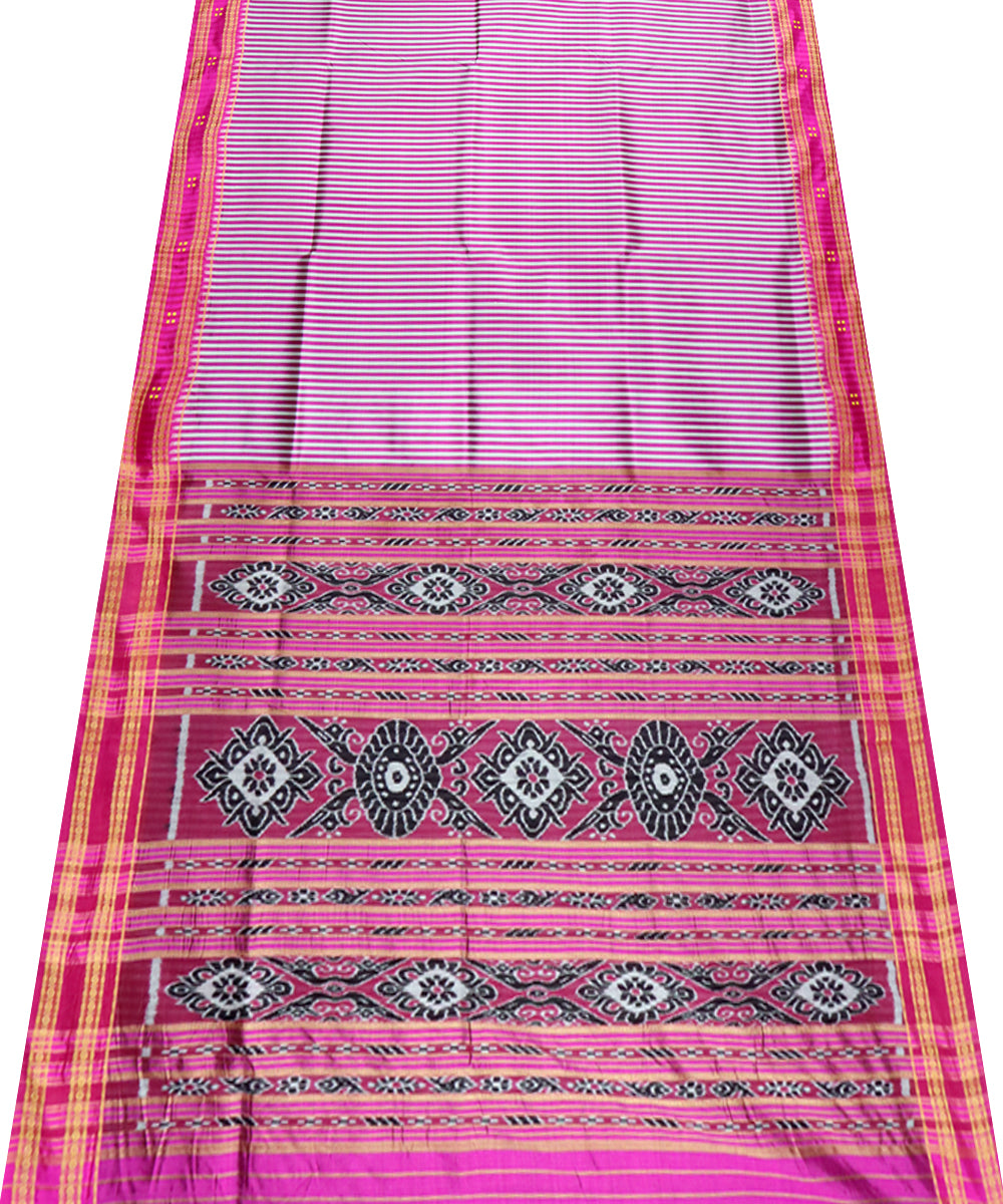 Stripes pink silk handloom khandua saree