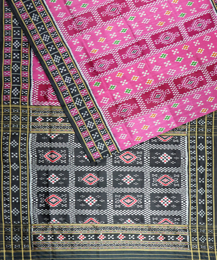 Pink black silk handloom khandua saree
