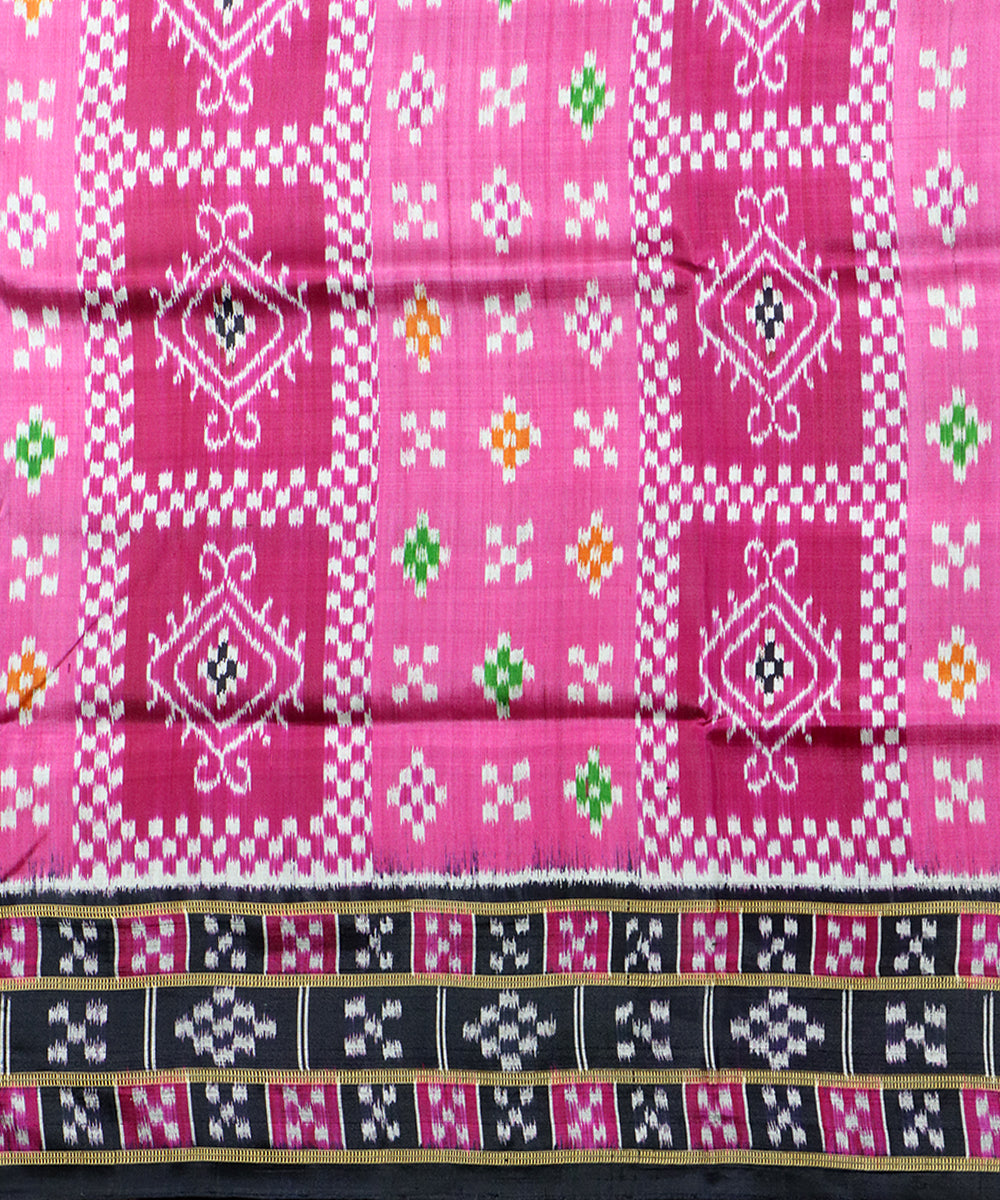 Pink black silk handloom khandua saree