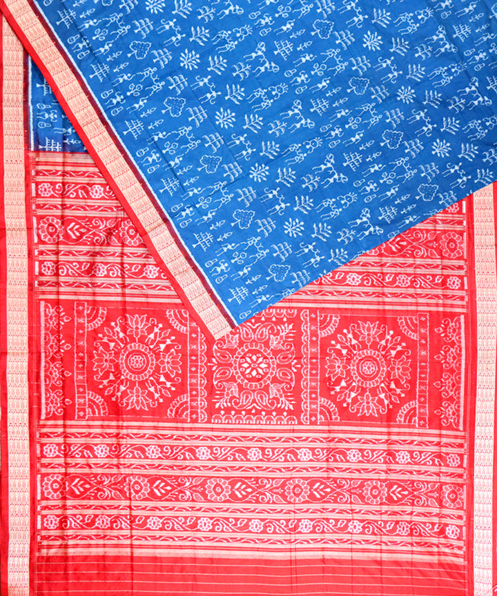Brandeis blue red silk handloom sambalpuri saree