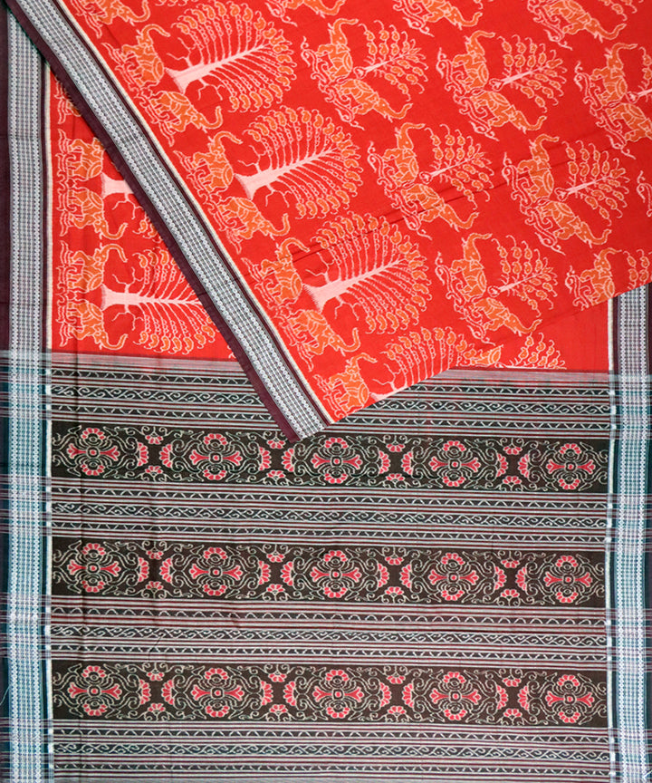 Red maroon cotton handloom sambalpuri saree