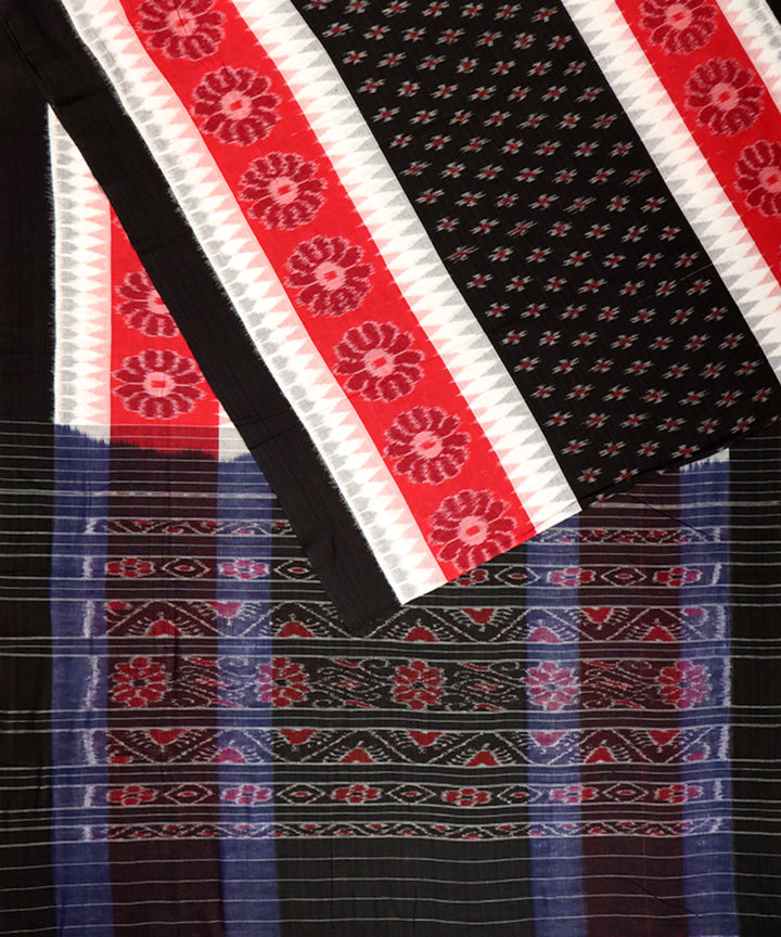 Red black nuapatna handloom cotton saree