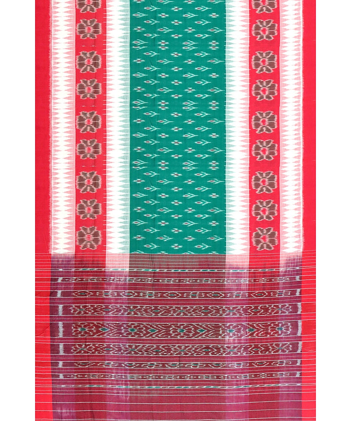 Dark green red handloom nuapatna cotton saree
