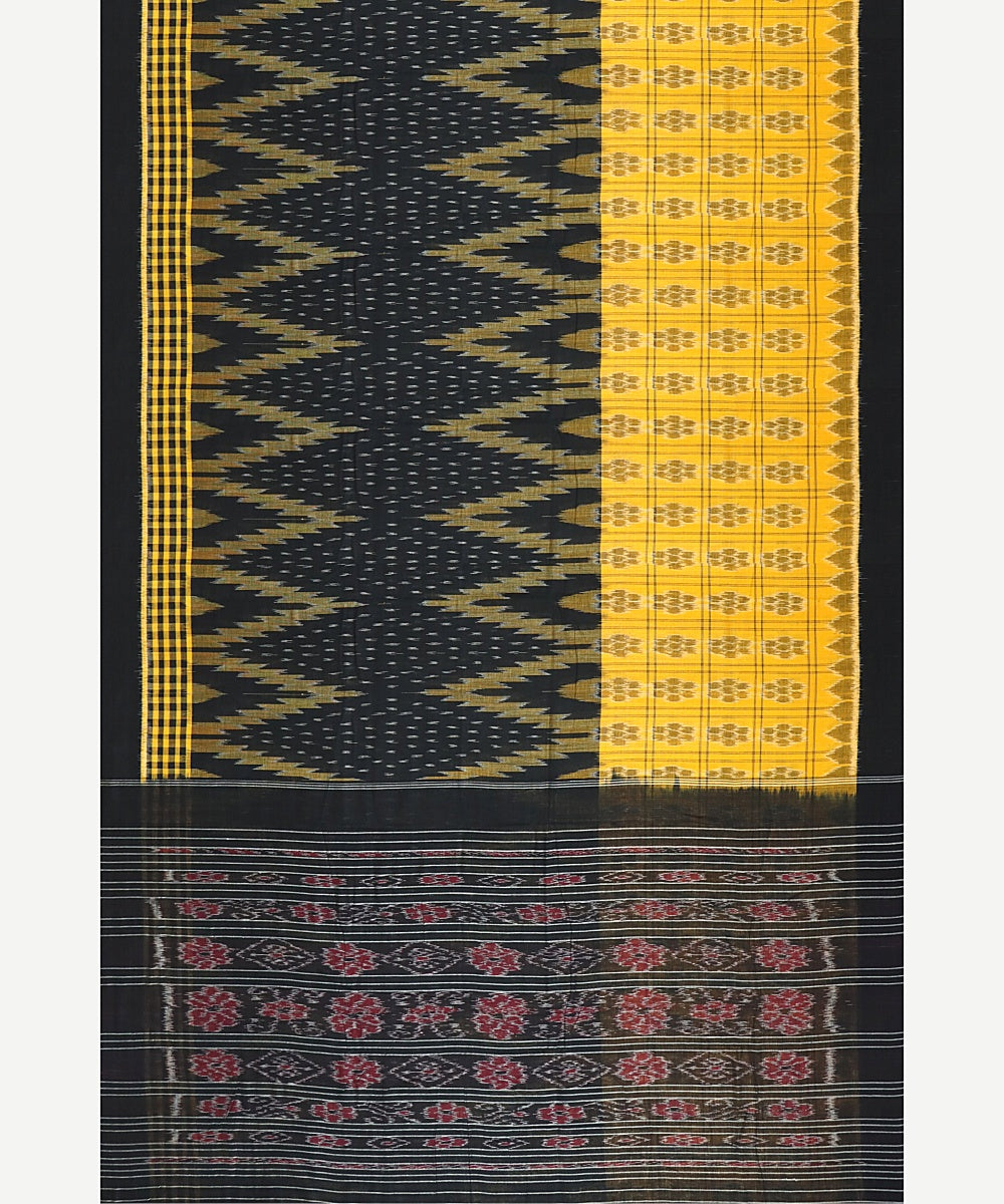 Yellow black cotton handloom nuapatna saree