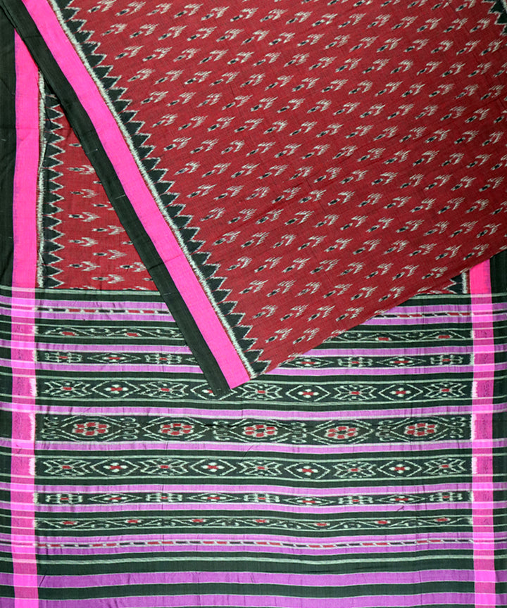 Maroon black pink cotton handloom nuapatna saree