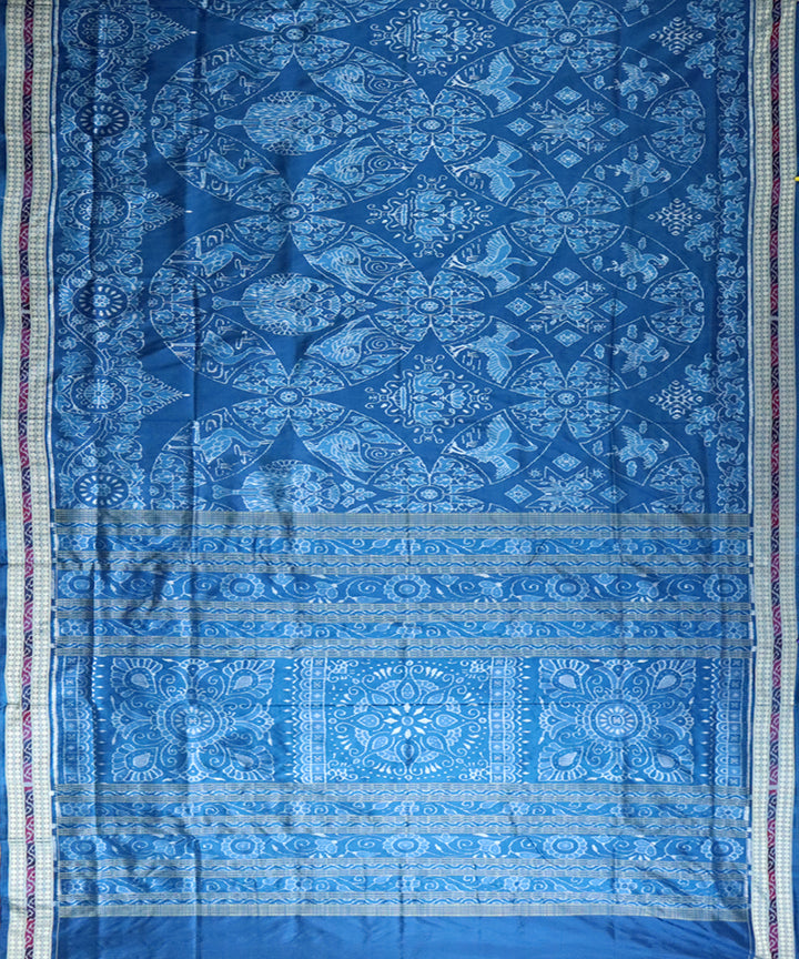 Cyan blue silk handloom sambalpuri saree