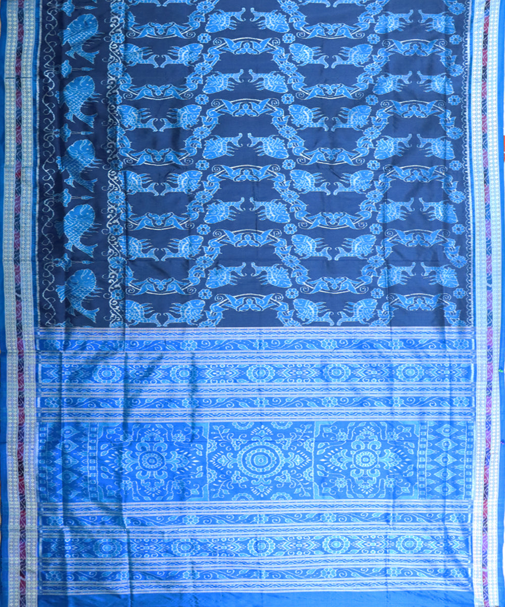 Navy blue blue silk handloom sambalpuri saree