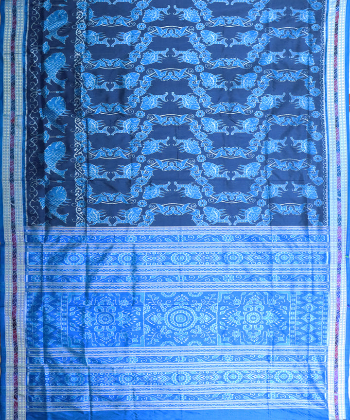 Navy blue blue silk handloom sambalpuri saree