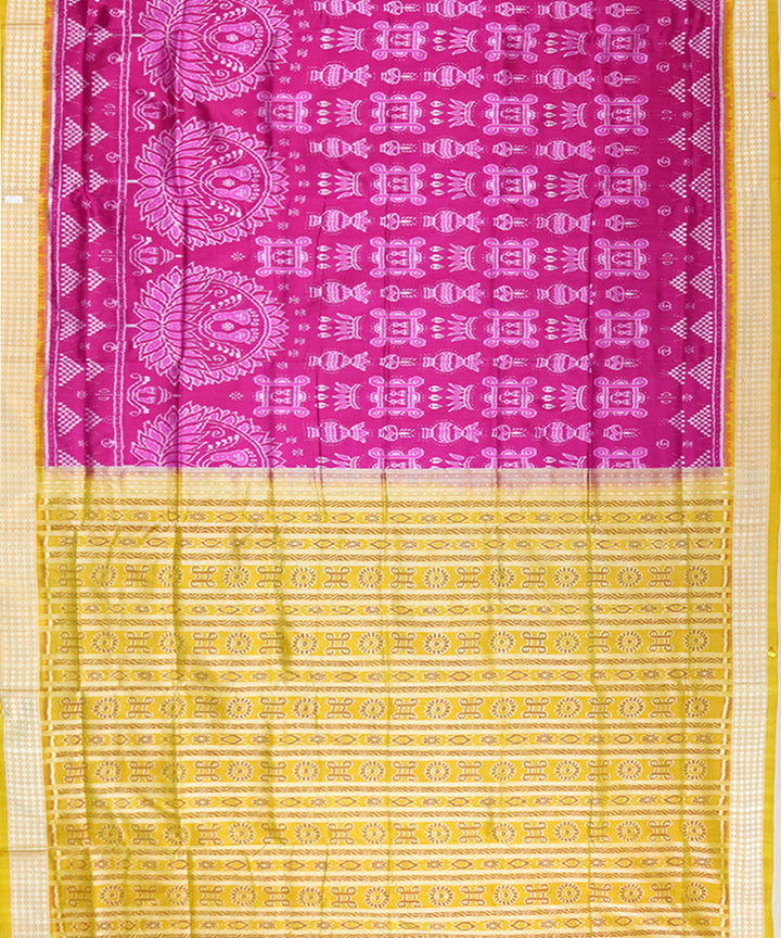 Pink mustard yellow silk handloom sambalpuri saree