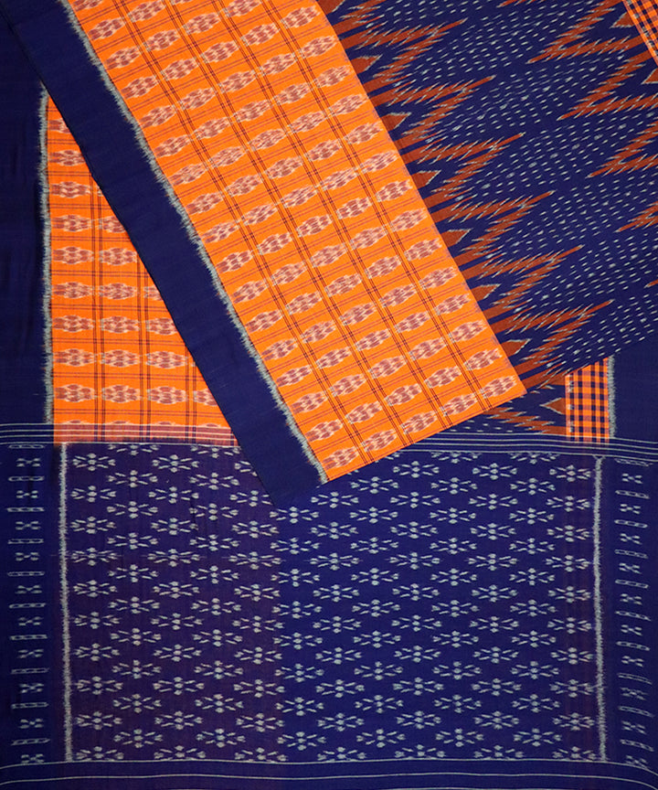 Navy blue orange cotton handloom nuapatna saree