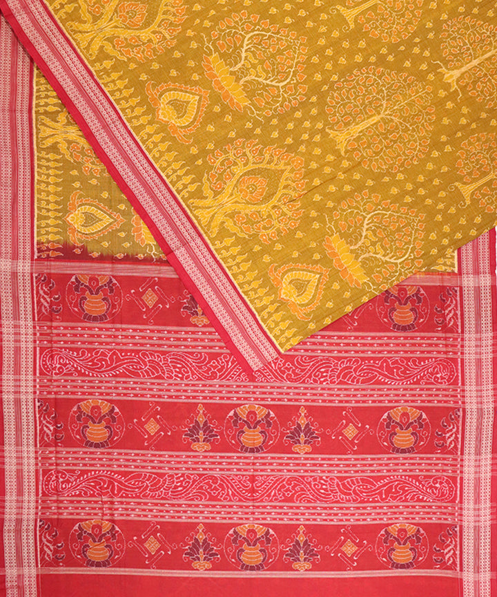 Mustard red cotton handloom sambalpuri saree