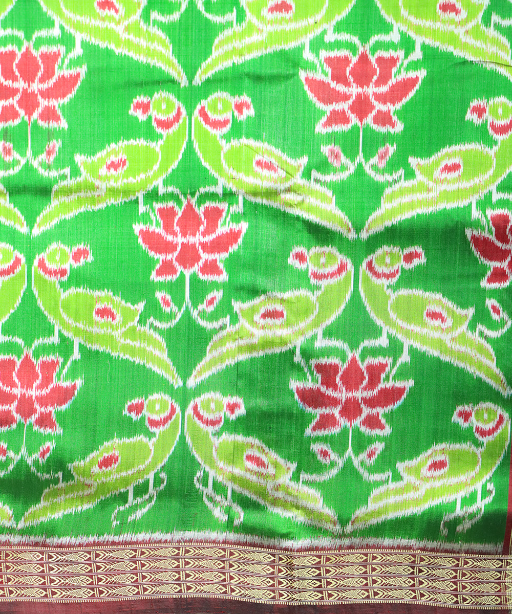 Olive green maroon silk handloom khandua saree