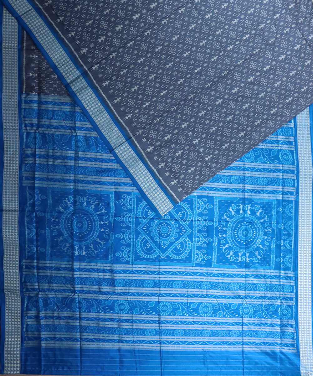 Grey sky blue silk handloom sambalpuri saree