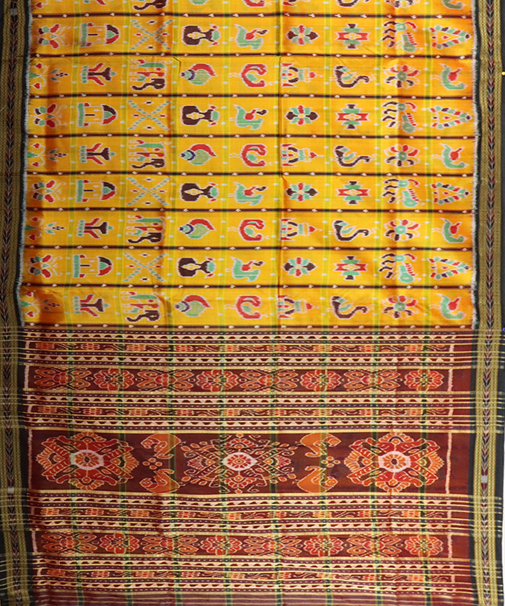 Yellow black silk handloom khandua saree