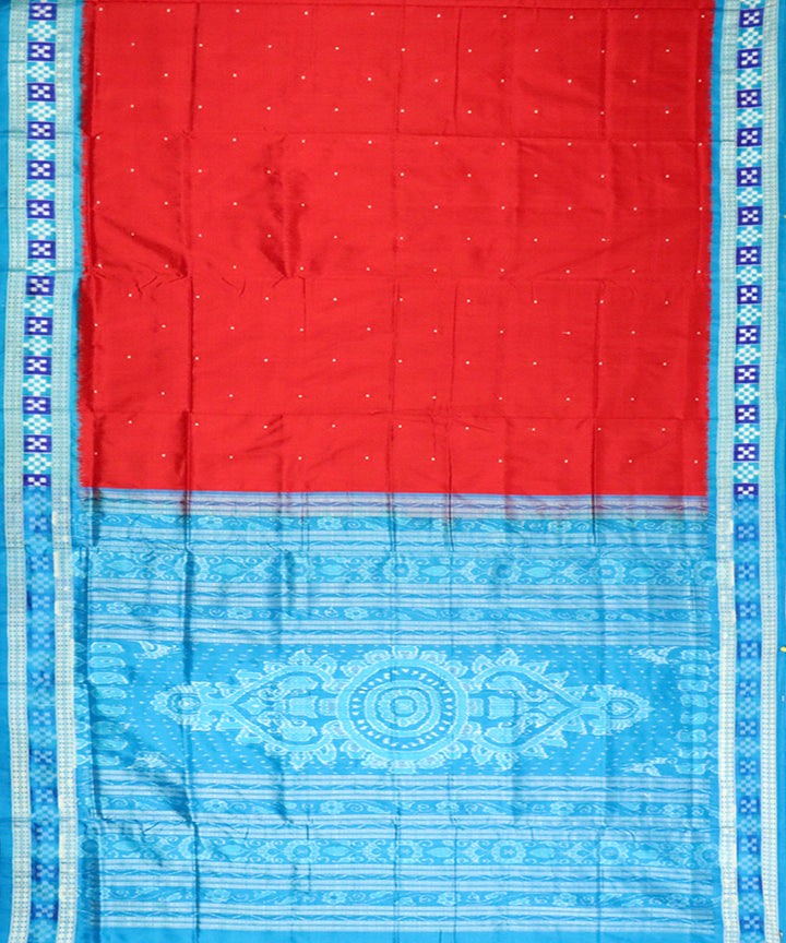 Red sky blue silk handloom bomkai saree