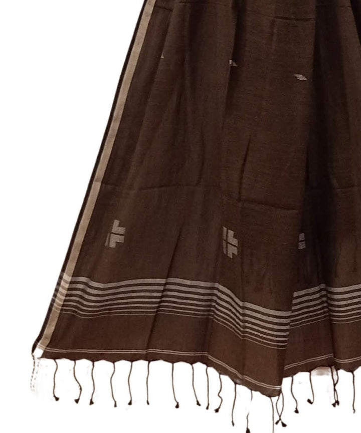 Deep brown handwoven cotton jamdani stole