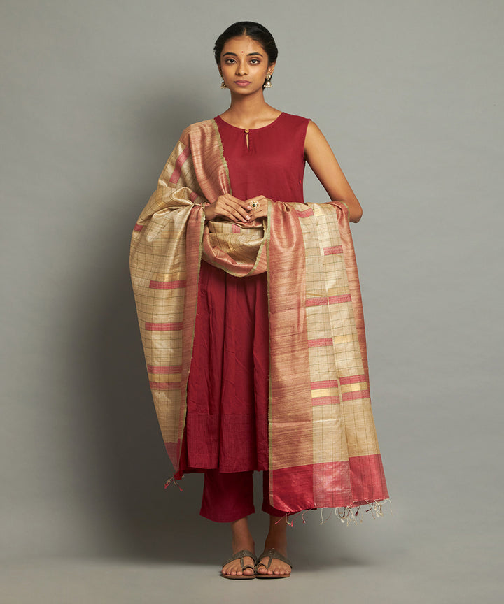 Kora tussar silk handwoven kosa dupatta