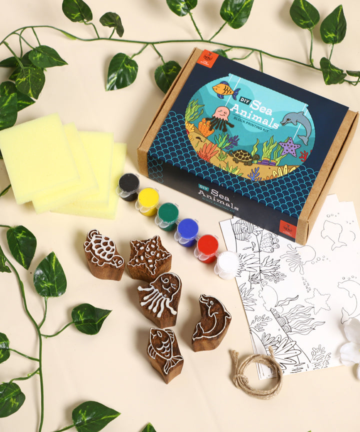 POTLI handmade block prinitng diy kit sea animals