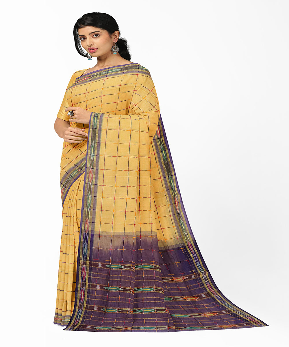 Musted yellow light violet handwoven rajahmundry cotton saree