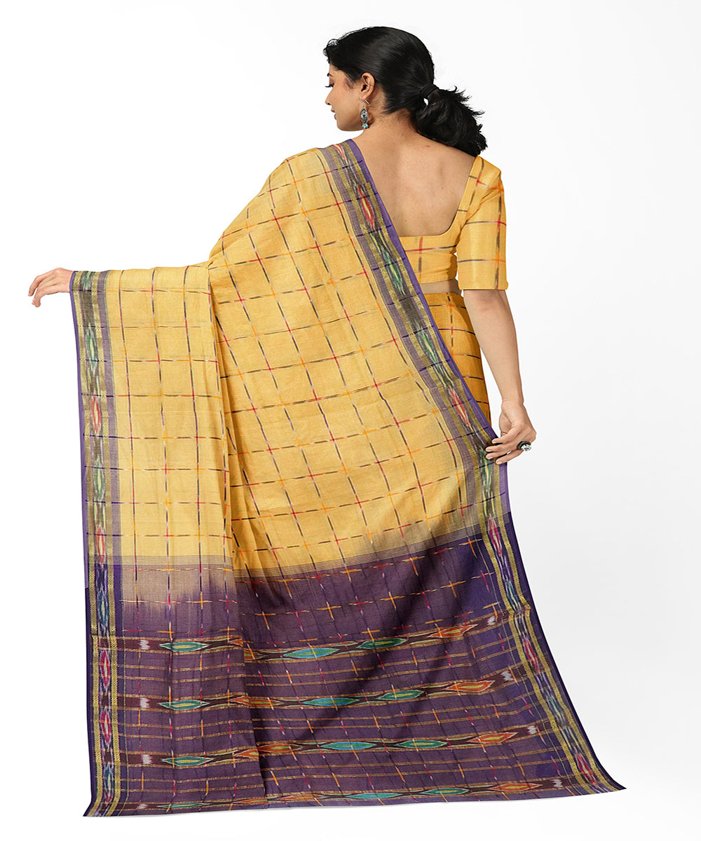 Musted yellow light violet handwoven rajahmundry cotton saree